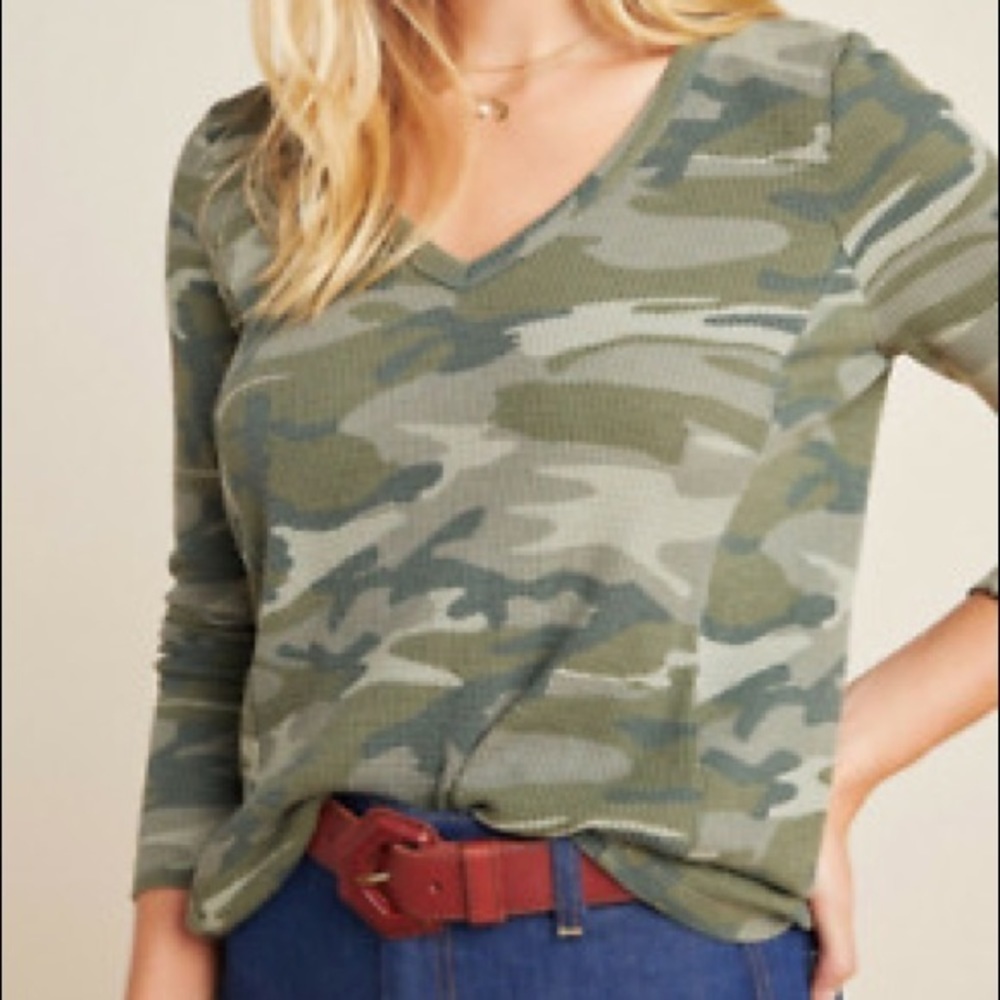 AEO Softest Flannel Plush V Neck Long Sleeve Top